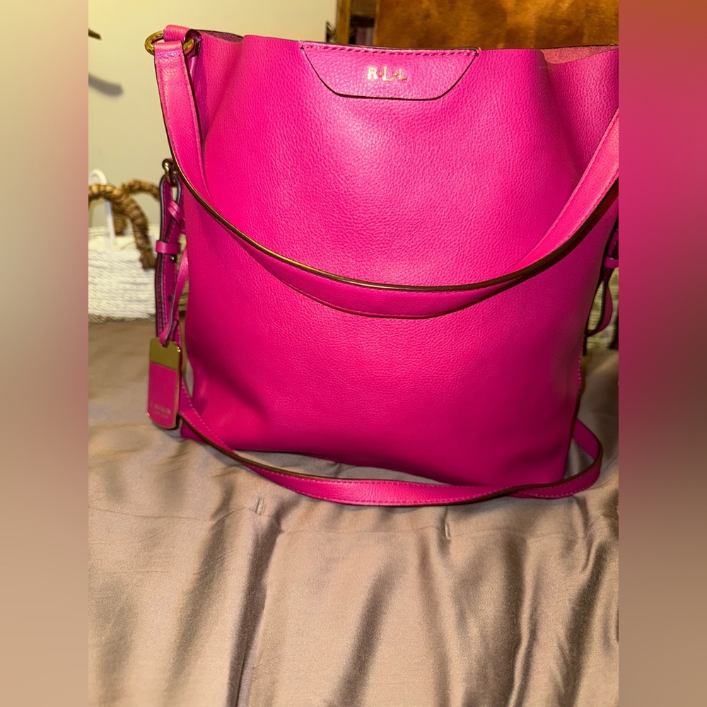 Lauren Ralph Lauren Magenta Pink Leather Shoulder Bag